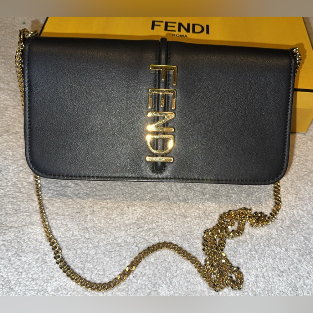 Fendi Black Wallet with Gold Chain - Picture 11 of 12